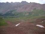 High up on the pass, looking down into the high meadows we just came through.