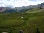 The view from Paul's POV.  This was a gorgeous high mountain meadow.  In the background, you can see the mountain near Frigid Air pass, and the valley we hiked down through yesterday.