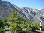 Mayela enjoying the view from 9900 feet.  Our camp for the night can be seen in the background.