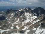 (9 of 9) Looking W from the summit.  You can see the Spires, Villard Peak, and the route we came from Aero lakes back in 1998.
