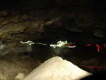 Final timed exposure of the group as we head toward the mouth of the cave.  Reminds me a little of those "traffic" shots ... the colors and positions are the same.
