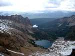 Looking down from the peak toward some lakes.
