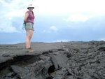 Mayela on a cool (2-inch thick) slab near the cave exit.