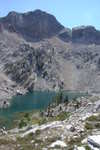 Mount Regan, with Lake Yoshi below.  My route was to climb to the base of Regan, then skirt along the top of the scree fields to the ridge (right), then follow it up to the summit.