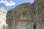 Close-up of the boulder where I decided to climb it.  To get an idea of scale, that ledge in the middle is about 15 feet long and about 2 feet wide.