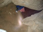 Probably the tightest spot in this cave.  Here Brandon is seen worming his way out of the "Birth Canal".