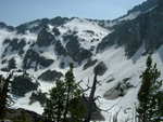 View of the upper basin, facing southwest.  There were many small, frozen lakes scattered throughout the basin.