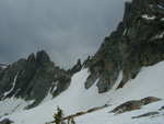Looking east, behind Thompson Peak, we can see Birthday Cake rock and the Arrowhead, also viewable from the Hellroaring Creek drainage further south.
