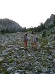 Tara and Mayela, starting to climb the rock field