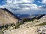 Mayela heading down from Sand Mountain Pass, toward the Edith Lake basin.