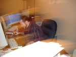Another neat-looking motion shot in our office, of Eddie trying to avoid the camera (and failing).