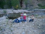 Yum.  PB&J sandwiches by the creek.